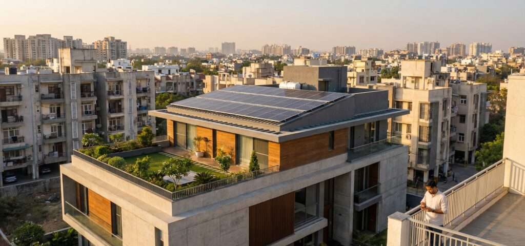 Rooftop solar panel installation in Lucknow home