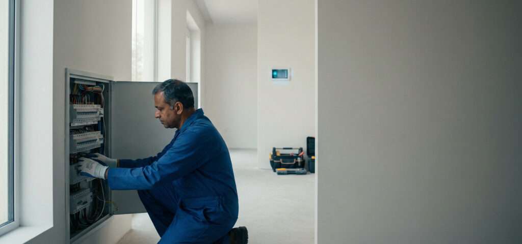 certified electrician installing power sockets