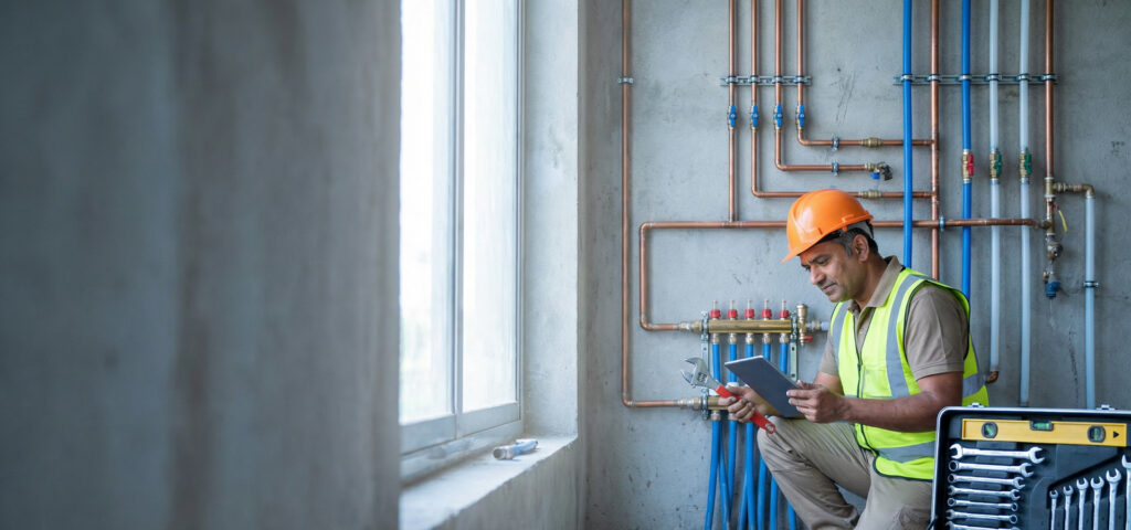 Professional plumbing service provider fixing residential pipes