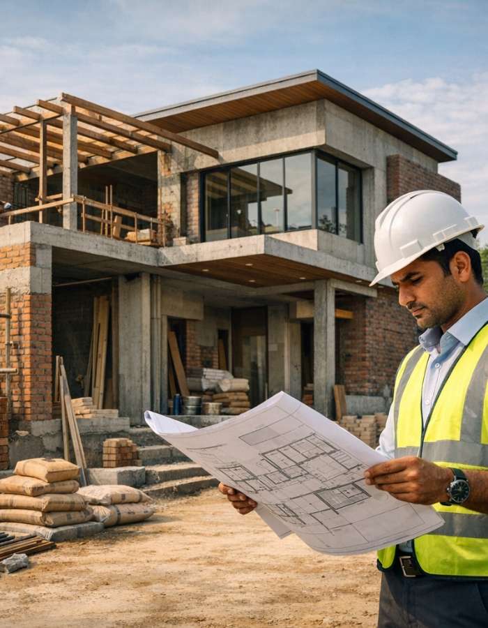 builder planning home construction project