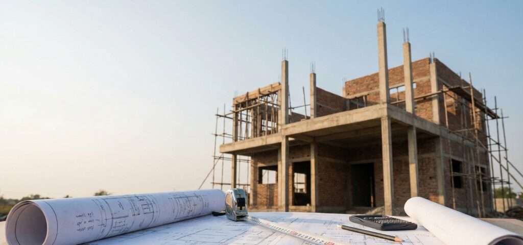 Modern residential house construction site in Lucknow 2026