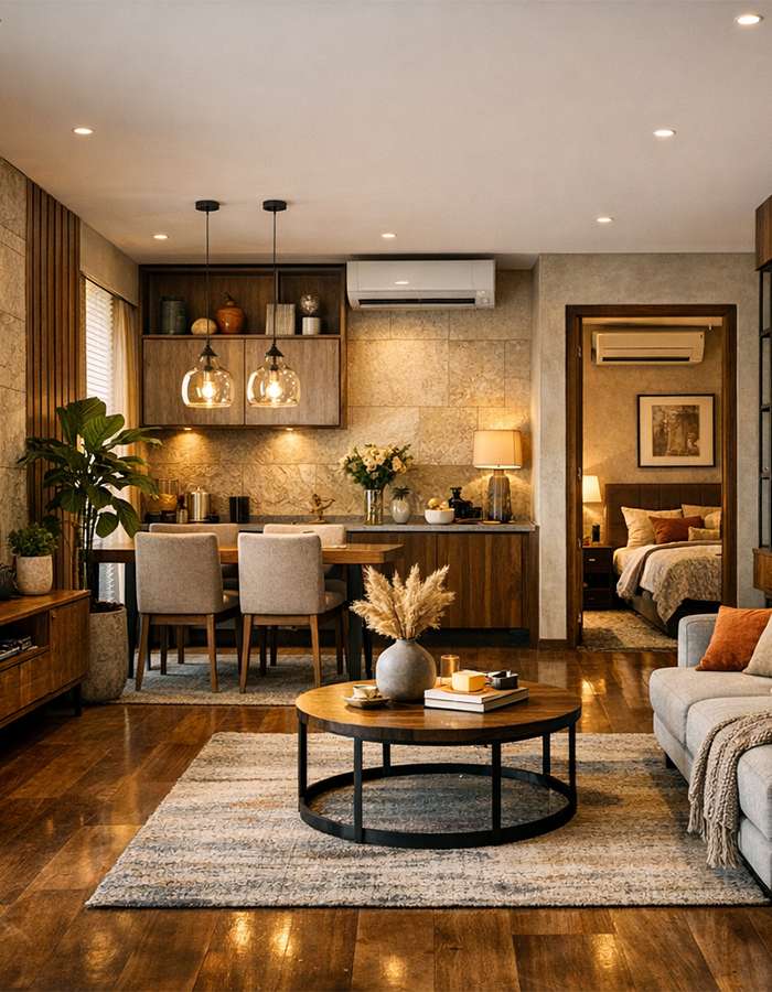 modern 3BHK apartment interior design layout