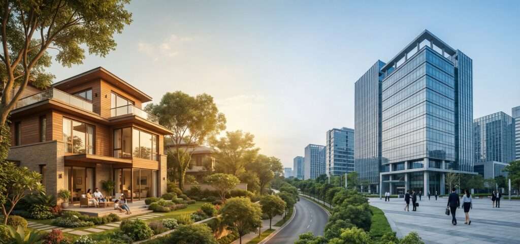 Comparison of residential housing and commercial office buildings in Lucknow Uttar Pradesh