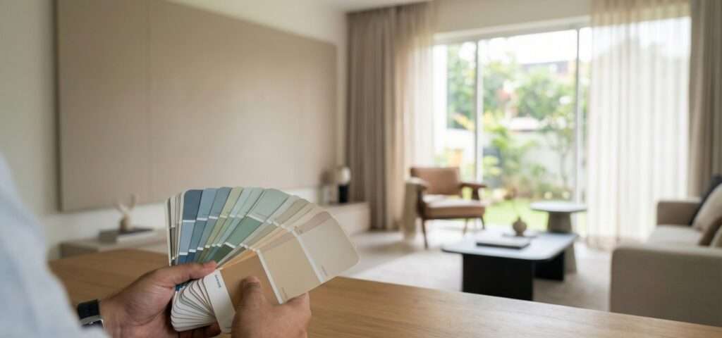 Modern living room with premium interior paint finish in a Lucknow apartment